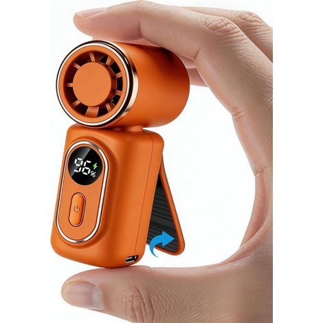 Ventilateur Portable à Clip, Mini Ventilateur USB Rechargeable 5 Vitesses avec Affichage LED pour Extérieur(Orange) (1/5)