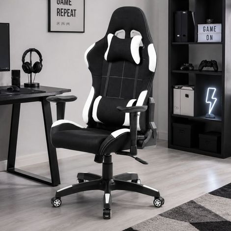 Sedia con ruote Mindy, Poltrona da gaming adulto, Sedia da scrivania, 57x72h124/134 cm, Nero e Bianco (1/4)