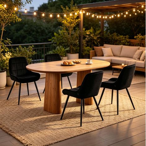 chaise salle manger lot de 4 velours noir HAVRYA (1/5)