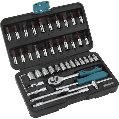 Clé à cliquet Coffret Outillage Mécanique Auto Tournevis Douilles Clés à Pipe Kit Réparation Voiture 21834 (1/5)