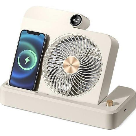 Ventilateur de bureau à chargement sans fil, 100 vitesses de ventilation avec affichage intelligent, angle réglable, autonomie de 12 h, idéal pour le bureau, les dortoirs et le camping. (1/5)