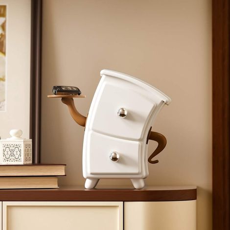 Armoire De Bureau - 2 Tiroirs + Plateau Intégré - Pour Bureau Ou Table De Toilette - En Panneaux De Fibres Dense Et Métal - 1 Pièce (1/5)