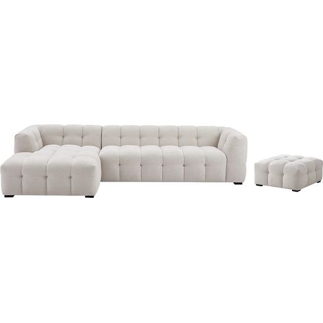 Canapé d'angle gauche et pouf en tissu chiné beige DILOME de Pascal Morabito (1/5)