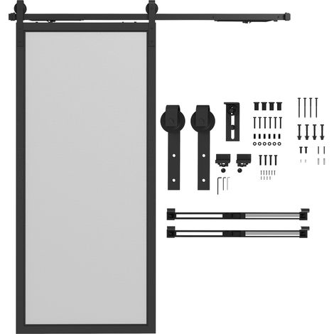 Kit de porte coulissante, silencieux et à fonctionnement fluide, pour murs en bois et ciment, 183 cm, acier, noir (1/5)