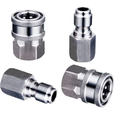 Hochdruckreiniger-Adapter, 2 Sätze 9,5-mm-Schnellkupplungen, Edelstahl-Hochdruckreiniger-Anschlüsse, Schnellkupplungsset, 5000 PSI (1/4)