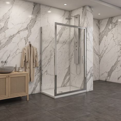 Porta scorrevole con lato fisso in vetro temperato trasparente 6mm H190 profili cromo - PORTA 120 CM - FISSO 90 CM (1/3)