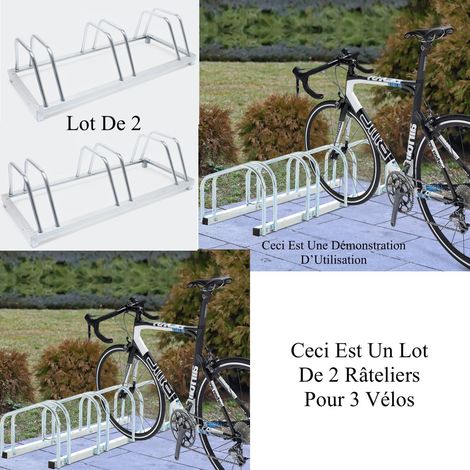 Lot De 2 Rangements - Ràteliers 3 Vélos Avec Fixation Au Sol - Rack 1 Niveau (1/5)