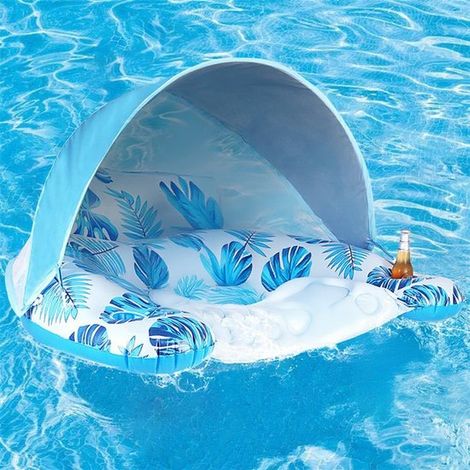 Amaca acquatica - Lettino abbronzante - Piscina gonfiabile - Piscina galleggiante con tettuccio e portabicchiere - con parasole regolabile - Salvagente per adulti - blu