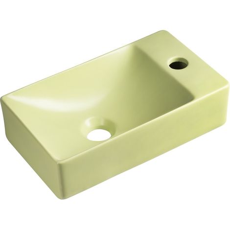 Lavabo en céramique MARGITHA 38x22cm, trou pour robinet à droite, pistache (1/4)