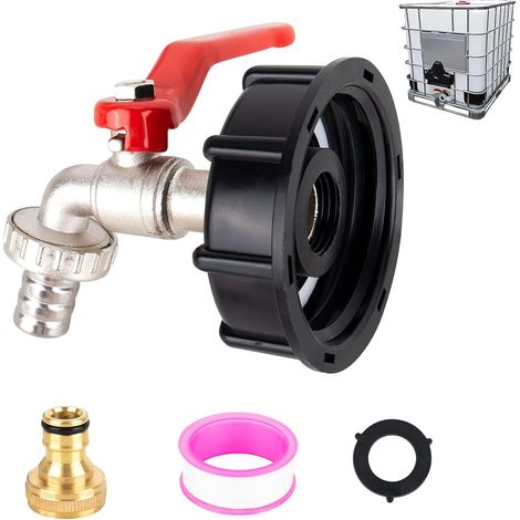 Robinet Cuve 1000L S60X6 IBC Raccord Robinet avec raccord de tuyau 1/2"Adaptateur de Réservoir en Alliage d'aluminium Robinet de Jardin avec Adaptateur en Plastique,pour d'adaptateur de Cuve (1/5)