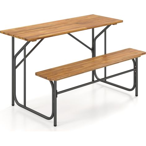 Picknicktisch-Set aus Akazienholz für 2 Personen mit Metallbeinen