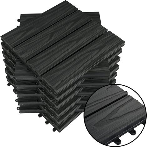 WOLTU 11x Suelo de WPC Baldosas de Madera Exterior para Porche Patios Jardin 30 x 30 cm 1m² Suelo de Exterior Compuesta Azulejos Baldosas de WPC para Terraza Antracita B