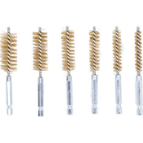 6-piece bore cleaning brush set in yellow copper, 1/4" hexagonal shank, 10 cm length, diameters 8 to 19 mm (1/5)