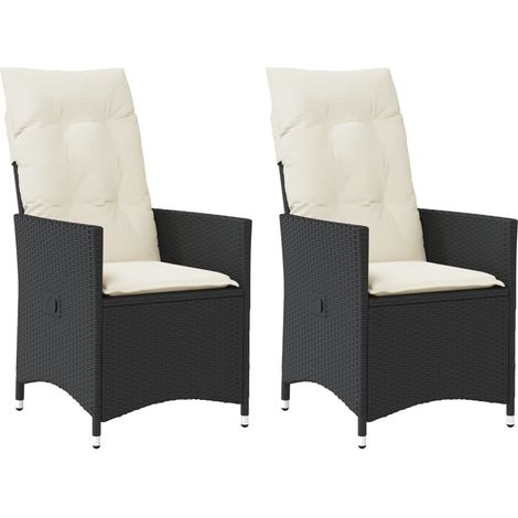 Gartensessel mit Kissen 2 Stk. Verstellbar Schwarz Poly Rattan