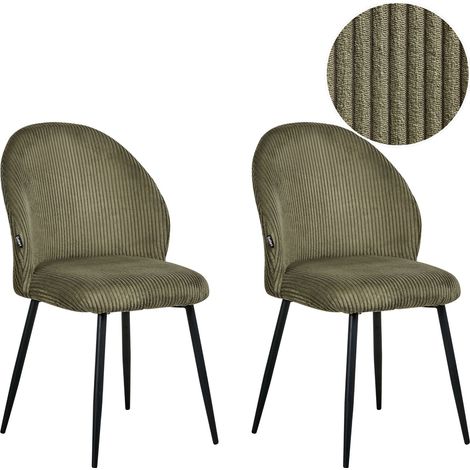 Beliani – Lot de 2 chaises de salle à manger en velours côtelé – Pieds en métal noir – Assise rembourrée – Vert foncé – Design moderne (1/5)