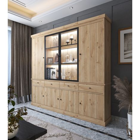 Vaisselier/argentier contemporain 240 cm chêne clair Valeria (1/5)