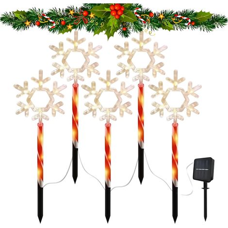 Lumières Solaires pour Allées - 5 Pièces Lumières Solaires de Noël Flocon (1/5)