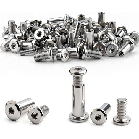 Lot de 50 vis de connexion M5 x 20 mm (25 écrous à douille et 25 vis douilles), en acier inoxydable A2 V2A, connecteur d'armoire M5, pour meubles, revêtements en bois, garde-robe (1/5)