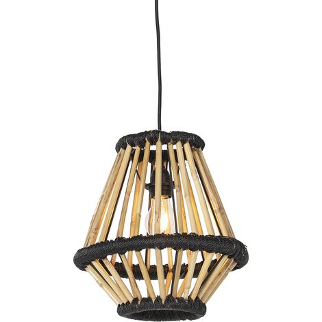 Orientalische Hängelampe Bambus mit Schwarz 32 cm - Evalin