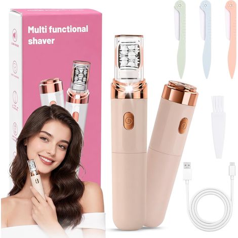 2 in 1 Épilateur Visage Femme, Epilateur electrique femme, Epilation visage, Rechargeable par USB avec Lumière LED, Epilation Visage Indolore, Idéal pour la Maison et le Voyage (Rose) (1/5)