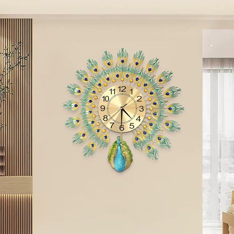 Horloge murale paon vintage en métal pour salon, chambre à coucher, décoration de cuisine (1/5)
