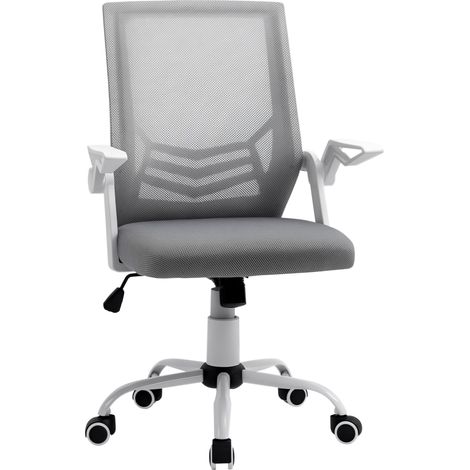 Vinsetto Office Chair with Flip-up Armrest, Mid Back Desk Chair with Mesh Back, Lumbar Support, Adjustable Height, Swivel Wheels for Home, Grey (1/5)