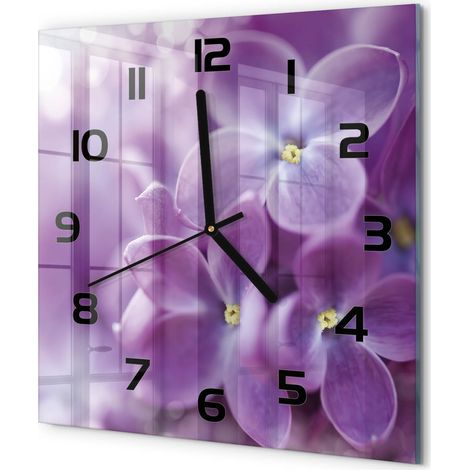 Horloge Murale Carrée Décoration Salon en Verre Moderne et Silencieuse Fleurs violettes 30x30 cm (1/5)