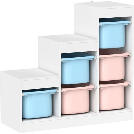 Meuble de rangement pour jouets 3 niveaux - Bleu clair et rose - Pour 3-8 ans - Pour chambre d'enfant, salle de jeux - Design ludique et pratique (1/5)