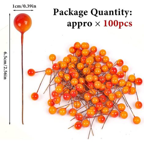 100pcs Petit Baies de Houx de No毛l Baies Artificielles pour D茅corations Arbre de No毛l et de Couronnes de Noel Faisant des Fournitures(Rouge et Jaune) (1/5)