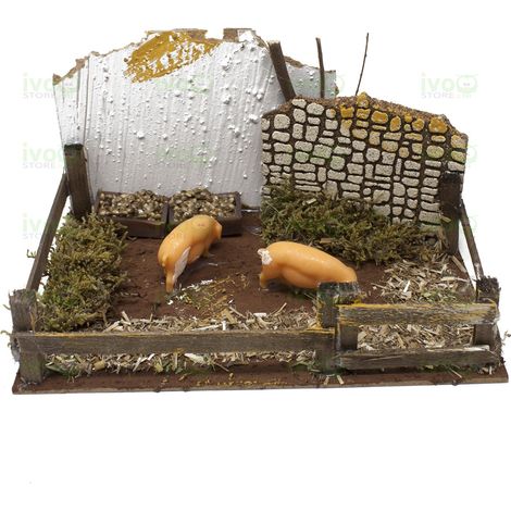 Recinto con Maialini per Presepe 20x14x11 cm con Riproduttore del Verso 85417/D (1/4)