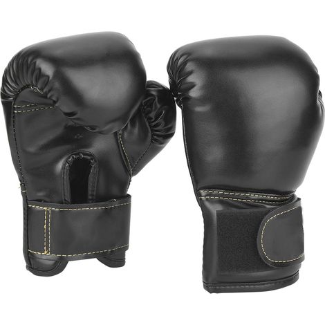 Une paire de gants de boxe en cuir PU pour enfants, gants d'entraînement pour sac de frappe et sparring (noir) (1/5)