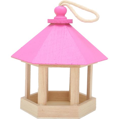 Mangeoire à oiseaux en bois suspendue forme hexagonale maison décoration jardin