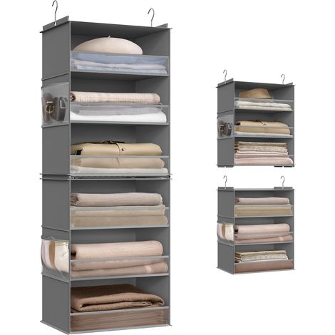 étagère suspendue pliable pour rangement de vêtements rch007g01 bambou gris tourterelle (1/5)