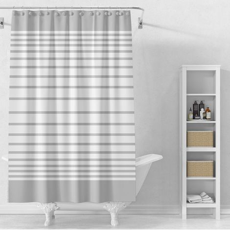 Rideau de douche 180x180cm, vinyle, transparent/blanc, rayures