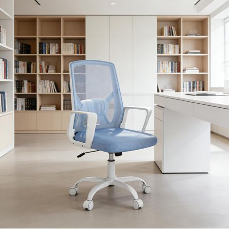 Chaise de bureau 57x57x95.5-101 cm bleue en metal et maille avec dossier rabattable (1/5)
