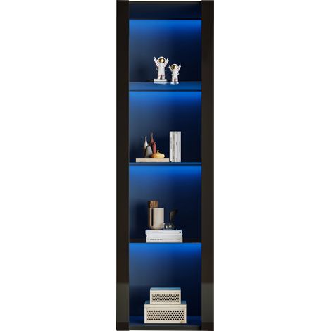 Armoire vitrée en blanc brillant, équipée d’éclairage LED. Elle comporte 3 compartiments en verre. Dimensions : 55×38×166 cm. C’est une armoire fixe, destinée au stockage des objets. (1/5)