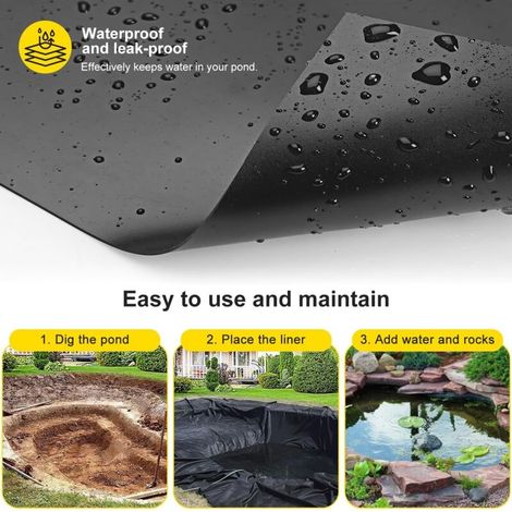 Telo per laghetto da esterno, spessore 0,2 mm, ideale per laghetti ornamentali, vasche per pesci, giochi d'acqua, cascate, fontane, fiori, giardini e serre (3x4 m) (1/4)