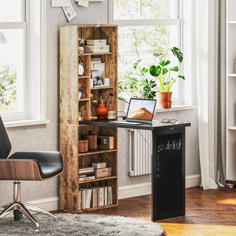 Klappbarer Computertisch mit Bücherregal, Arbeitsplatz, Tafel und verstellbarem Regalboden, 98 x 51 x 153 cm, braun (1/5)