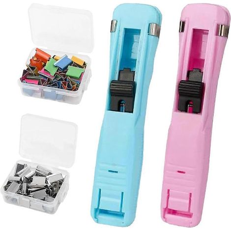 Agrafeuse portable à pinces à reliure, 100 pinces réutilisables, distributeur de pinces à papier portatif pour bureau, maison ou école (1/5)