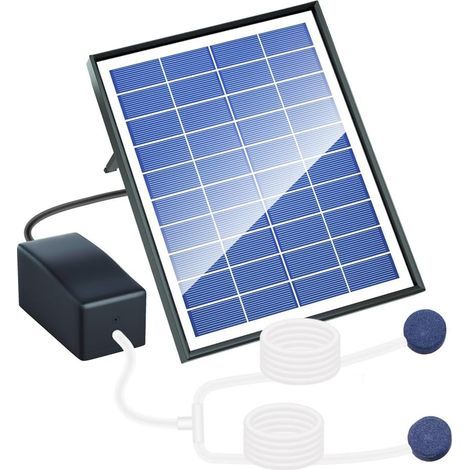 Kit de pompe à air solaire 10 V 6 W, oxygénateur solaire avec pompe à air et pierres d'aération pour jardin, piscine, étang, aérateur d'oxygène, sans bruit, noir (1/5)