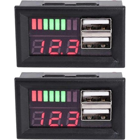2 x 12V Digitalvoltmeter für Auto- oder Motorradbatterie, 5V 2A USB-Ausgang (1/5)