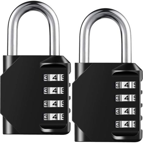 Cadenas à combinaison réinitialisable à 4 chiffres, cadenas extérieur étanche et robuste, idéal pour les casiers de salle de sport, les portes et les boîtes à outils - Lot de 2 (1/4)