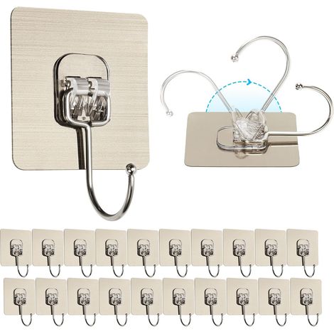 Lot de 20 Crochets Adhésif Transparent, Crochet muraux adhésifs sans perçage,Crochets auto-adhésifs inoxydable Imperméable,pour Chambre/Salle de Bain/Cuisine/Plafond(10KG Max Charge) (1/5)