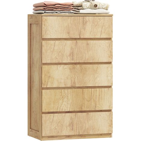 Commode 5 tiroirs meuble de rangement sans poignées design minimaliste 60 x 39 x 100 cm bois naturel (1/5)