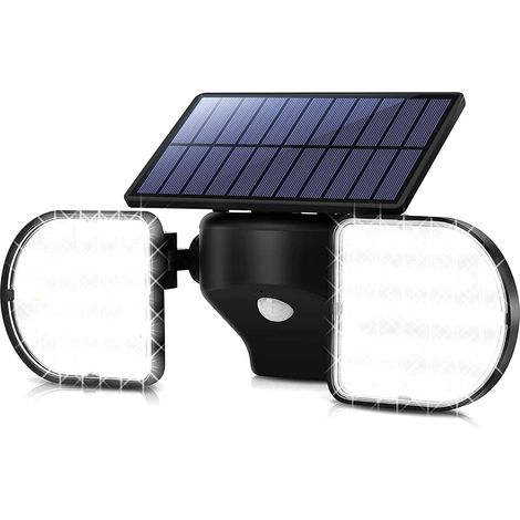 Lampes Solaires Extérieures 56 LED Projecteurs Solaires Détecteur de Mouvement Double Panneau Lumière de Sécurité Projecteur Mural Réglable à 360° IP65 Étanche pour Jardin Garage Allée Porte d'entrée