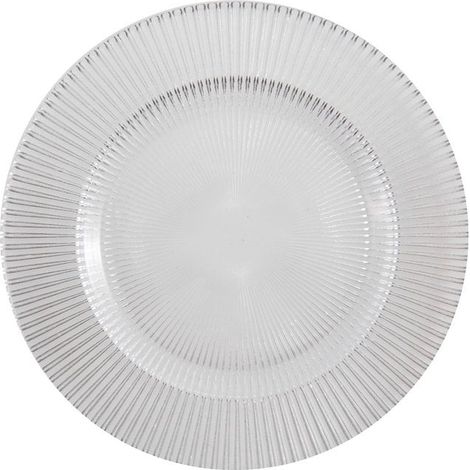 Assiette Plate en Verre Rayée Blanc et Argenté Ronde 28 cm pour Service de Table - PANGIVO (1/2)