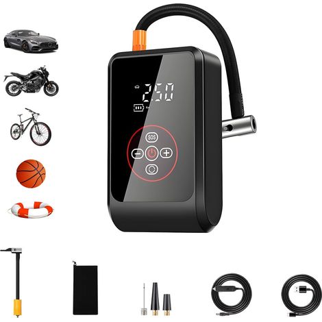 Compresseur À Air Portatif - 4000 mAh - 150 PSI - Écran LCD Numérique - Lumière LED Intégrée - Pour Voiture Moto Vélo Ballon - 1 Pièce (1/5)