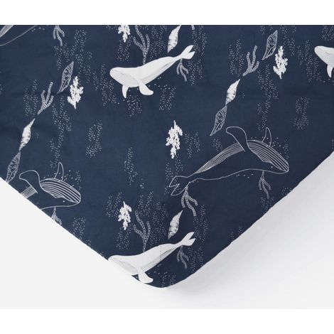 Drap-housse bébé en jersey 100% coton extensible baleine Bleu Foncé 70x140x17 cm