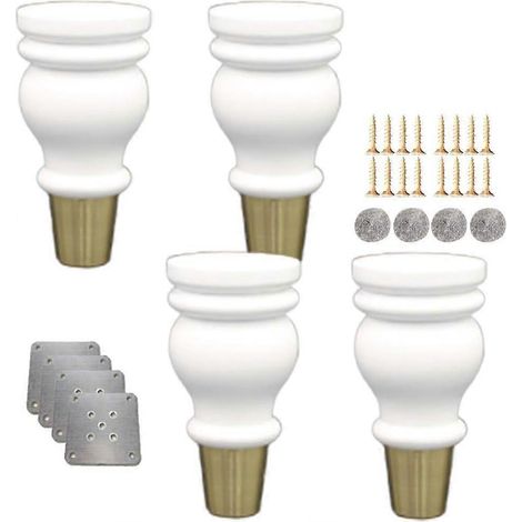 Quatre pieds de canapé en forme de gourde, pieds de meubles en bois massif, embouts en laiton, adaptés aux meubles TV, bureaux, meubles de cuisine, etc. Remplaçables (couleur noyer, 15 cm/5,9 pouces)  (1/5)