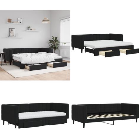 Tagesbett Ausziehbar mit Schubladen Schwarz 90x190 cm Samt - Schlafsofa - Sofa-Bett (1/5)